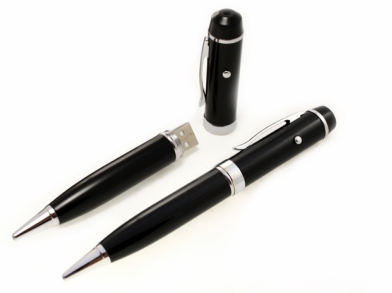 Флешка ручка, черная с лазерной указкой